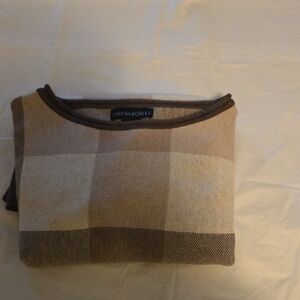 Cynthia Rowley Women s Checkered Tan and Brown Crewneck Sweater